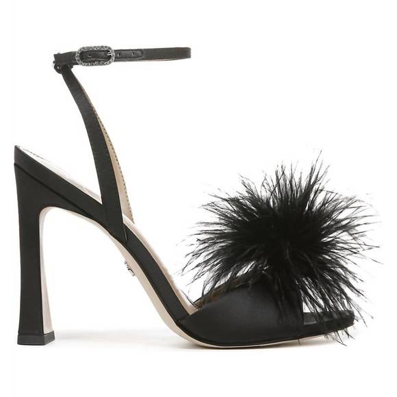 NEW SAM EDELMAN leon heel sandal in black satin - Picture 2 of 3